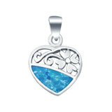 Heart & Flower Lab Created Opal Charm Pendant 925 Sterling Silver