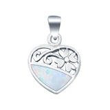 Heart & Flower Lab Created Opal Charm Pendant 925 Sterling Silver