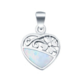 Heart & Flower Lab Created Opal Charm Pendant 925 Sterling Silver