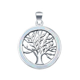 Tree of Life Charm Pendant Round Lab Created Opal 925 Sterling Silver Pendant