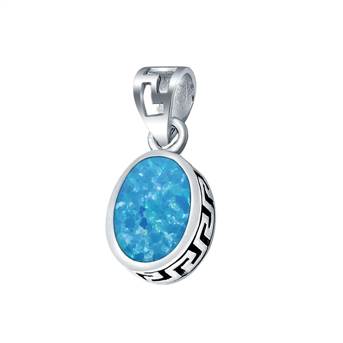Oval Lab Created Blue Opal Pendant Charm 925 Sterling Silver (11mm)