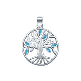 Tree of Life Lab Created Opal 925 Sterling Silver Charm Pendant