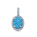 Oval Lab Created Blue Opal Pendant Charm Simulated CZ 925 Sterling Silver(20mm)