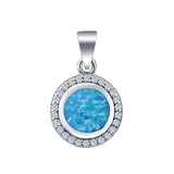 Lab Created Blue Opal Pendant Charm Round Simulated CZ 925 Sterling Silver(13mm)