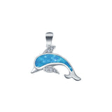Dolphin Charm Pendant Lab Created Opal 925 Sterling Silver
