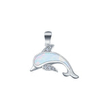 Dolphin Charm Pendant Lab Created Opal 925 Sterling Silver