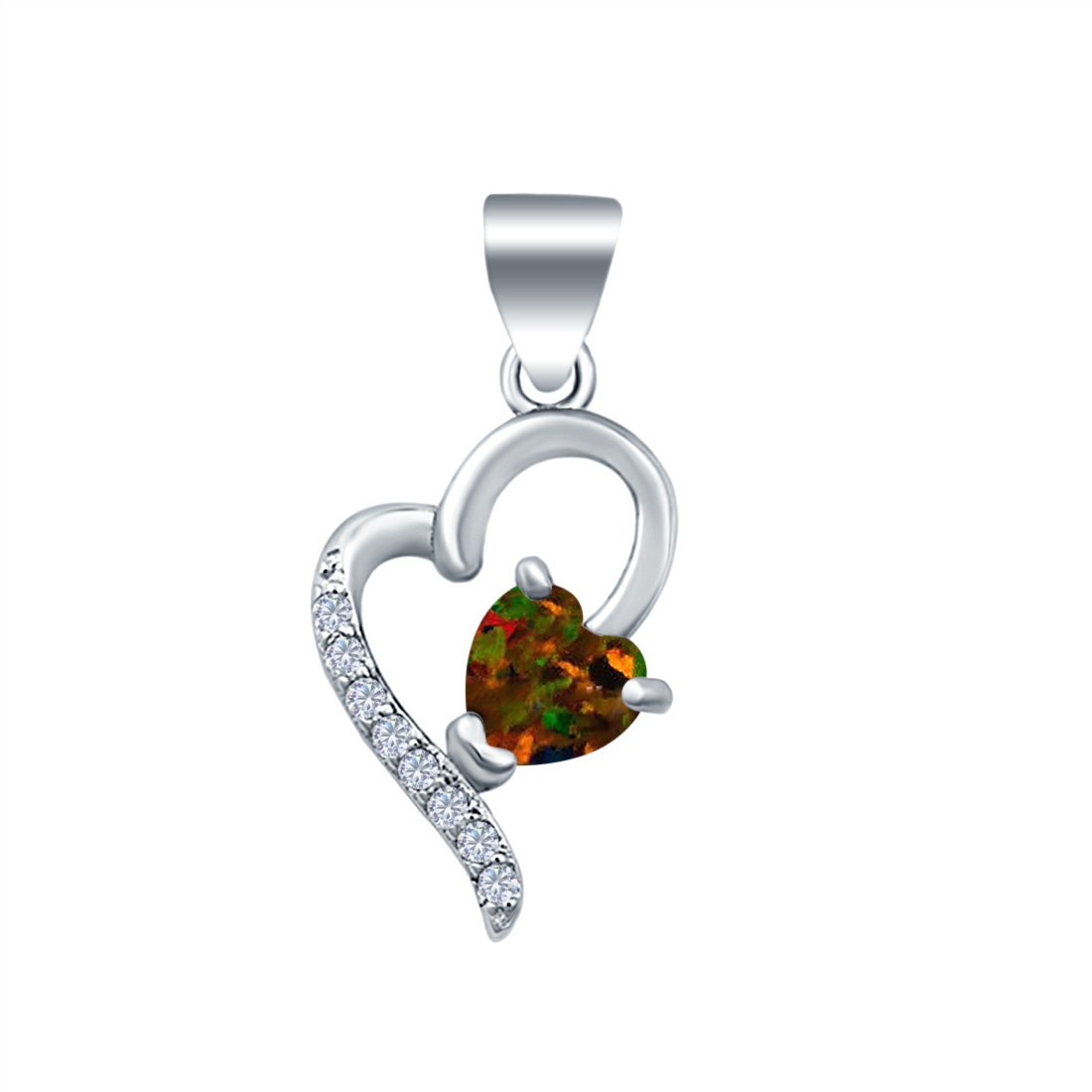 Love Heart Charm Pendant Lab Created Opal 925 Sterling Silver