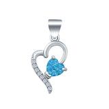 Love Heart Charm Pendant Lab Created Opal 925 Sterling Silver