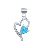Love Heart Charm Pendant Lab Created Opal 925 Sterling Silver