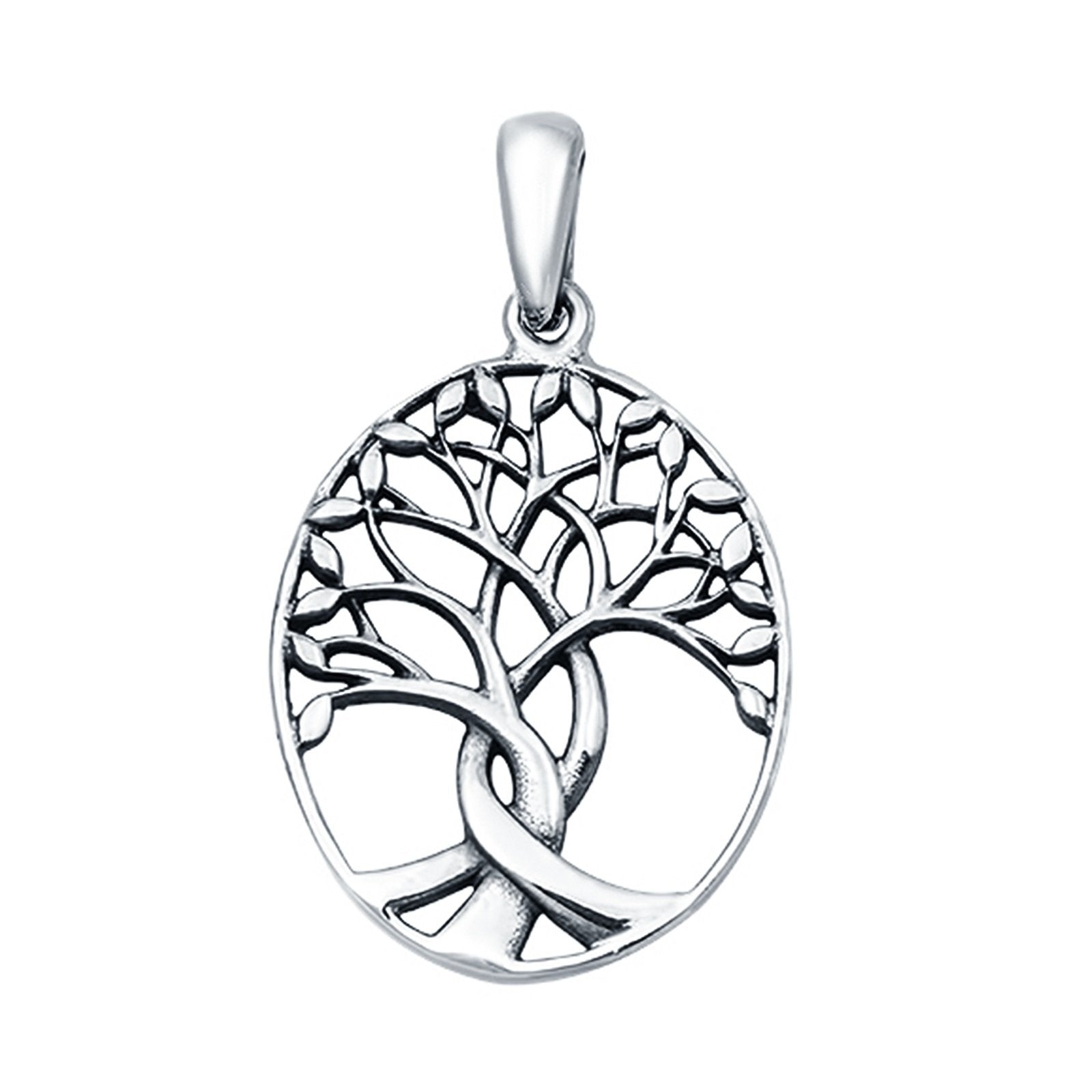 925 Sterling Silver Tree of Life Charm Pendant Oval