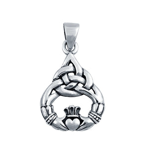 Celtic Claddagh Charm Pendant 925 Sterling Silver
