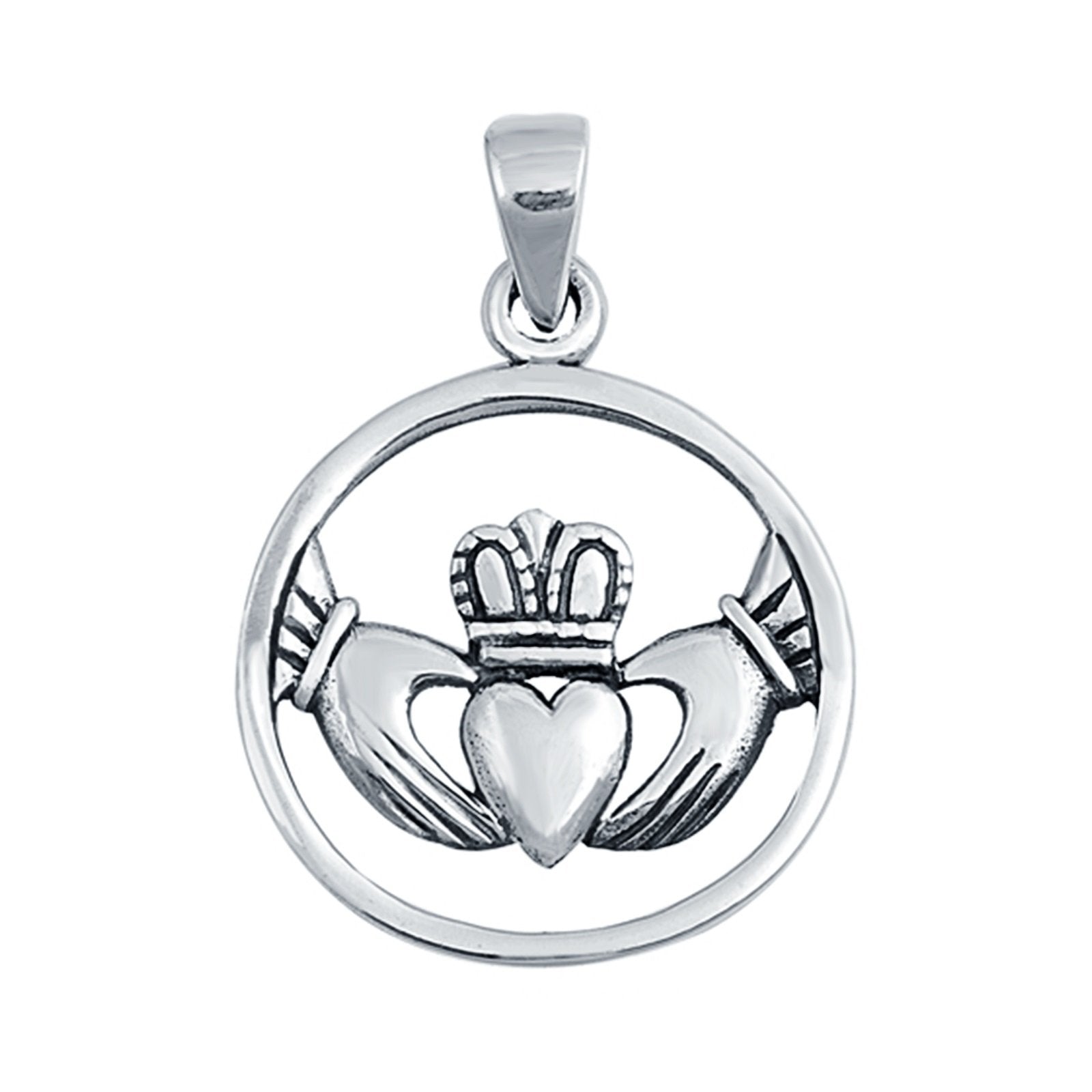 Circle Claddagh Charm Pendant 925 Sterling Silver Fashion Jewelry