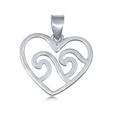 Waves in Heart Charm Pendant 925 Sterling Silver
