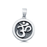 Sterling Silver Om Charm Pendant Round 925 Sterling Silver