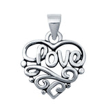 Heart & Love Charm Pendant 925 Sterling Silver (15mm)