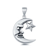 Sterling Silver Crescent Moon & Star Pendant Charm 925 Sterling Silver (19mm)