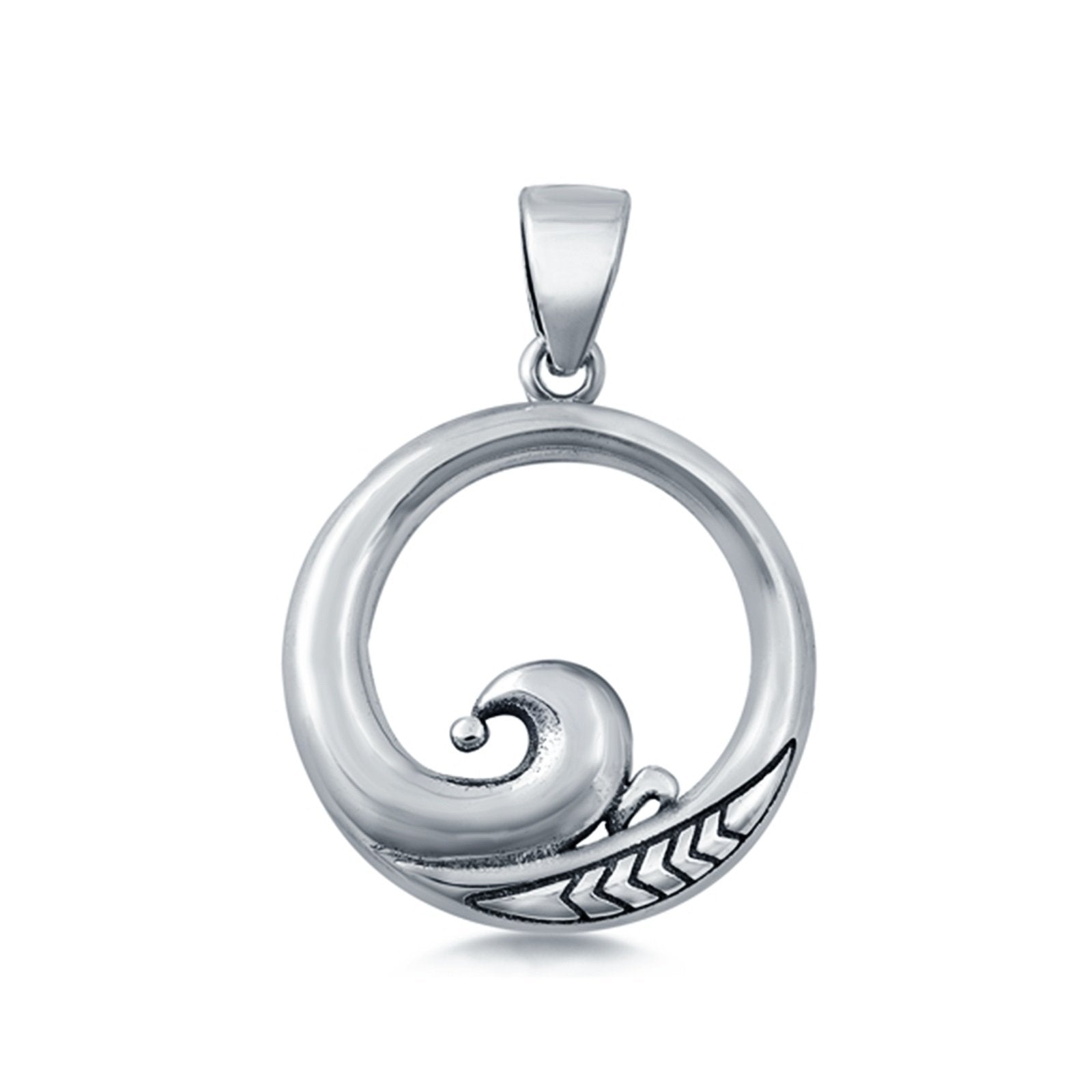 Circle Wave Pendant Charm 925 Sterling Silver Fashion Jewelry (17mm)