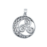 Moon and Triskelion Pendant Fashion Jewelry Round 925 Sterling Silver