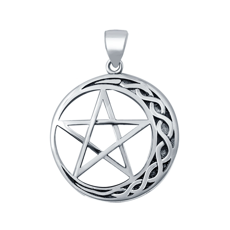 Round Moon and Star Pendant Charm 925 Sterling Silver