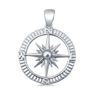 Compass Circle Charm Pendant Round 925 Sterling Silver