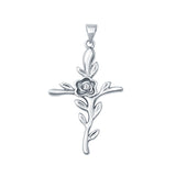 Cross Charm Pendant Flower Round 925 Sterling Silver