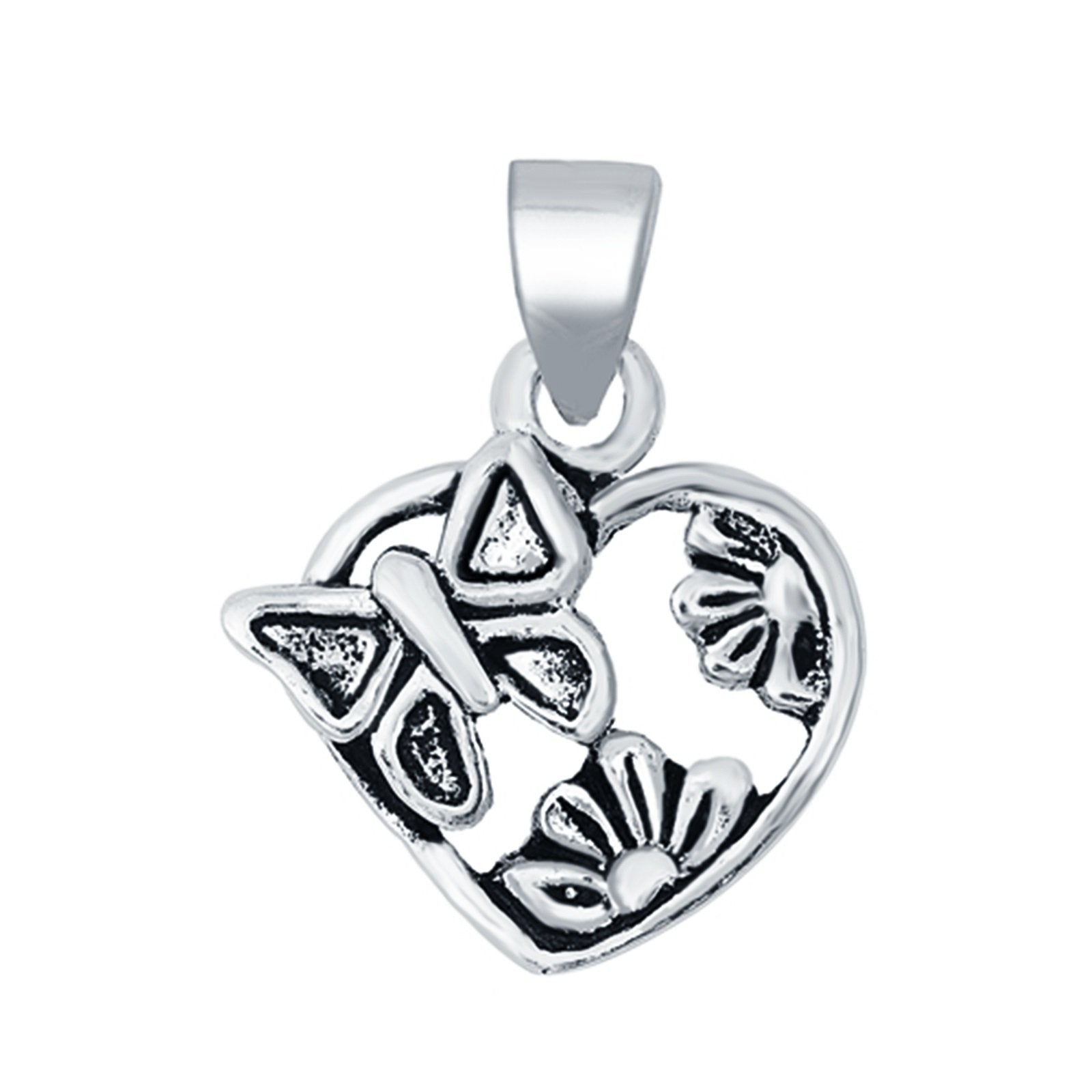 925 Sterling Silver Heart Butterfly Pendant Charm Fashion Jewelry