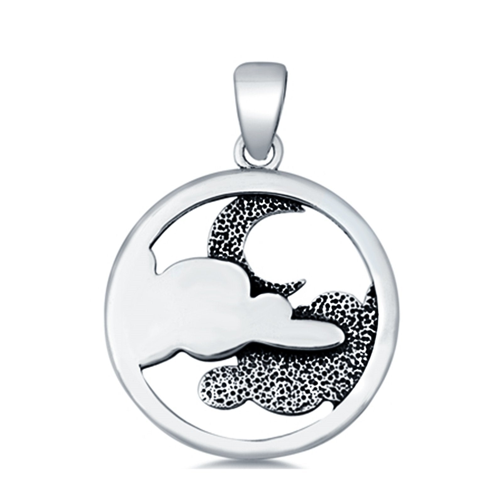 Moon & Clouds Charm Pendant Round 925 Sterling Silver