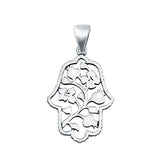 Hamsa & Flowers Charm Pendant Round 925 Sterling Silver