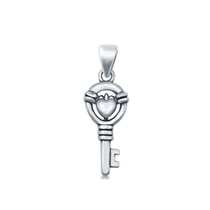 Heart & Key Pendant Charm Round 925 Sterling Silver