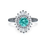 Art Deco Wedding Engagement Bridal Ring Baguette Round CZ 925 Sterling Silver