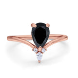 Pear Midi V Ring Wedding Ring Simulated Cubic Zirconia 925 Sterling Silver