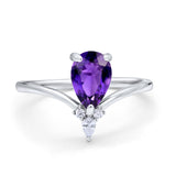 Pear Midi V Ring Wedding Ring Simulated Cubic Zirconia 925 Sterling Silver