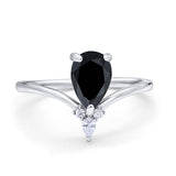 Pear Midi V Ring Wedding Ring Simulated Cubic Zirconia 925 Sterling Silver