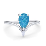 Pear Midi V Ring Wedding Ring Simulated Cubic Zirconia 925 Sterling Silver
