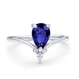 Pear Midi V Ring Wedding Ring Simulated Cubic Zirconia 925 Sterling Silver