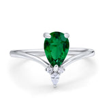 Pear Midi V Ring Wedding Ring Simulated Cubic Zirconia 925 Sterling Silver