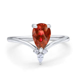 Pear Midi V Ring Wedding Ring Simulated Cubic Zirconia 925 Sterling Silver