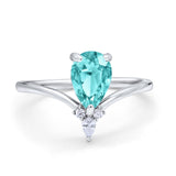 Pear Midi V Ring Wedding Ring Simulated Cubic Zirconia 925 Sterling Silver