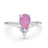 Pear Midi V Ring Wedding Ring Simulated Cubic Zirconia 925 Sterling Silver