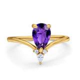 Pear Midi V Ring Wedding Ring Simulated Cubic Zirconia 925 Sterling Silver