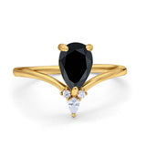 Pear Midi V Ring Wedding Ring Simulated Cubic Zirconia 925 Sterling Silver