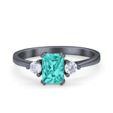 Emerald Cut Wedding Ring Round Simulated Cubic Zirconia 925 Sterling Silver