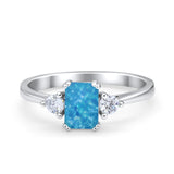 Emerald Cut Wedding Ring Round Simulated Cubic Zirconia 925 Sterling Silver