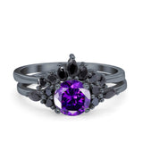 Two Piece Art Deco Wedding Vintage Black Marquise Round Simulated Cubic Zirconia 925 Sterling Silver