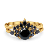 Two Piece Art Deco Wedding Vintage Black Marquise Round Simulated Cubic Zirconia 925 Sterling Silver