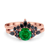 Two Piece Art Deco Wedding Vintage Black Marquise Round Simulated Cubic Zirconia 925 Sterling Silver