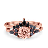 Two Piece Art Deco Wedding Vintage Black Marquise Round Simulated Cubic Zirconia 925 Sterling Silver