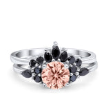 Two Piece Art Deco Wedding Vintage Black Marquise Round Simulated Cubic Zirconia 925 Sterling Silver