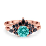 Two Piece Art Deco Wedding Vintage Black Marquise Round Simulated Cubic Zirconia 925 Sterling Silver