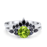 Two Piece Art Deco Wedding Vintage Black Marquise Round Simulated Cubic Zirconia 925 Sterling Silver